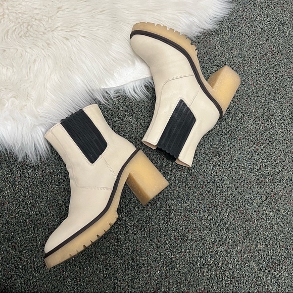 FREE PEOPLE Bone White Cream & Black Leather James Chelsea Chunky Heeled Boot 9 - Picture 7 of 16